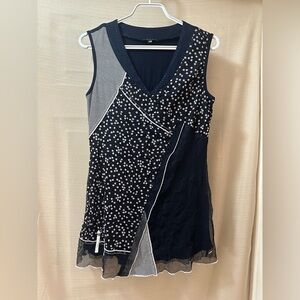 Vex Collection Patchwork Mesh Tank Top Dress Polka Dot Asymmetrical EU 38 (M)